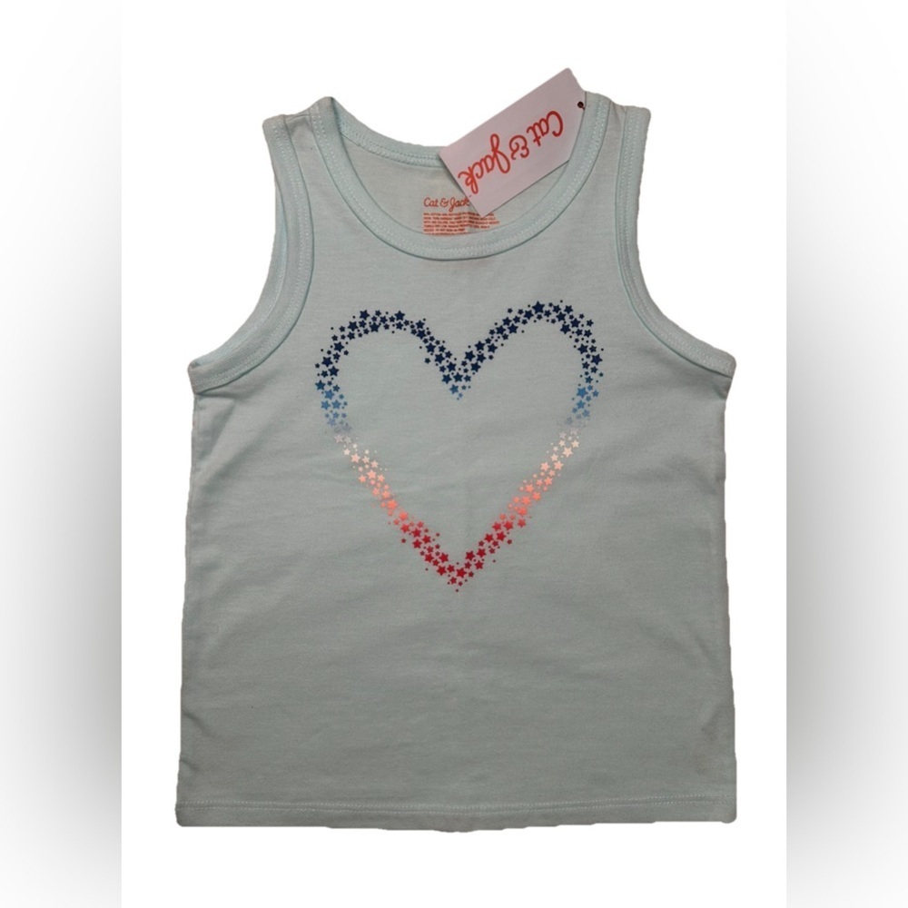 Cat & Jack Girl’s Heart  Stars 4th of July  Ligth Blue  Sleeveless Shirt